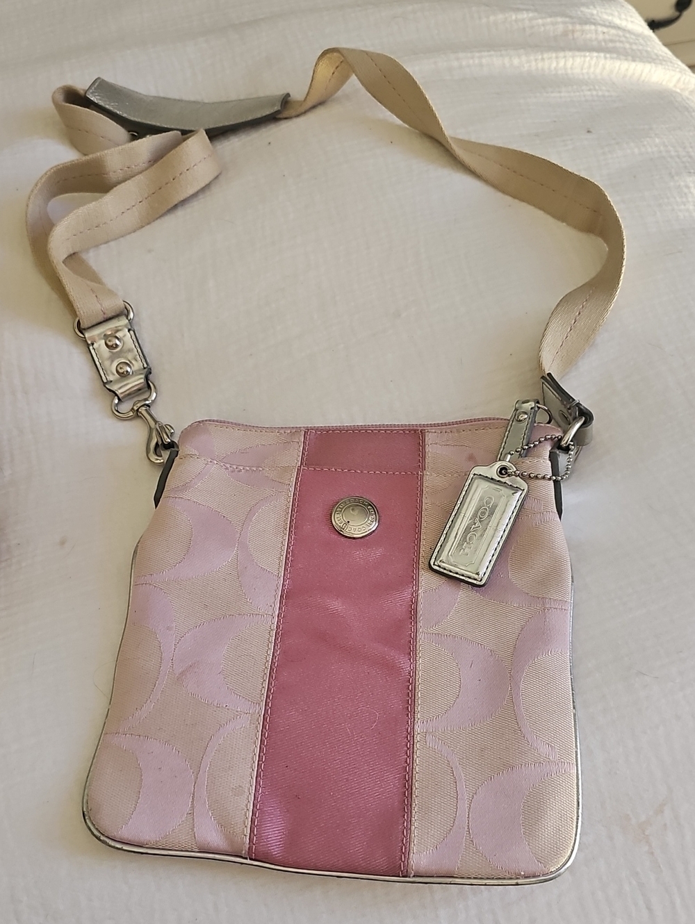 Coach Pink Signature Stripe Crossbody Bag